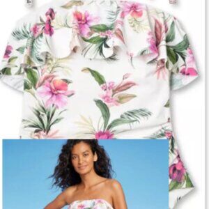 Kona Sol Women's Bandeau Pique High Coverage One Piece Swimsuit Floral Size S